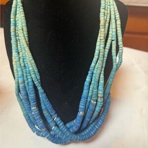 Blue Multi-Strand Beaded Necklace & Stretch Bracelet - Like New